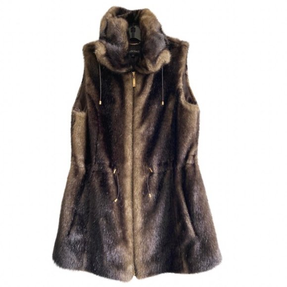 Ellen Tracy Ombre Brown Faux Fur Vest - Picture 1 of 6